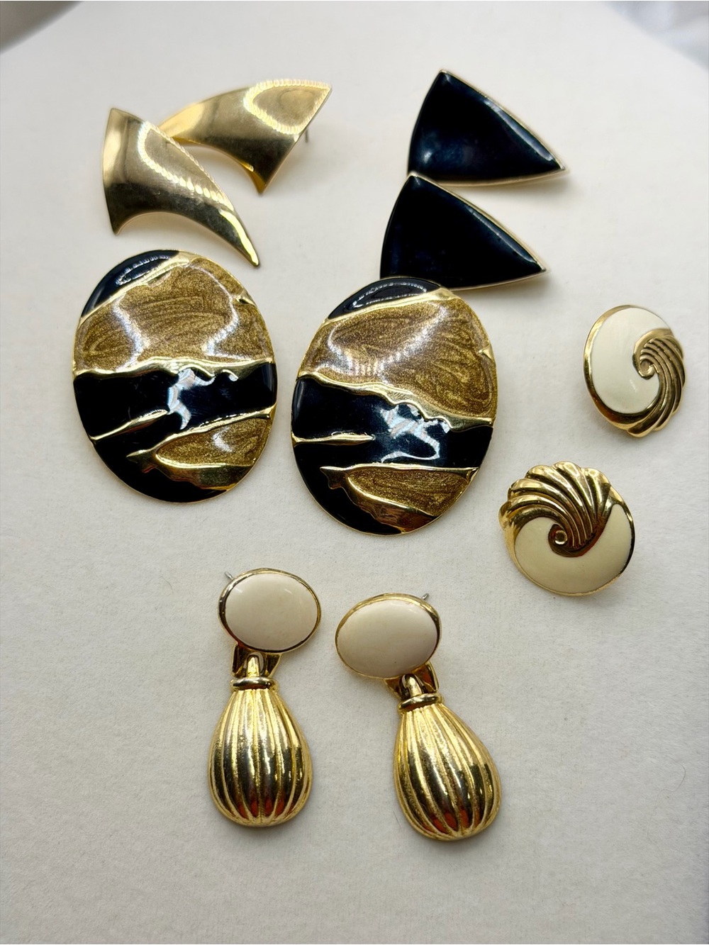 Vintage 80s Gold Tone & Enamel Statement Earring Lot (5 Pairs)